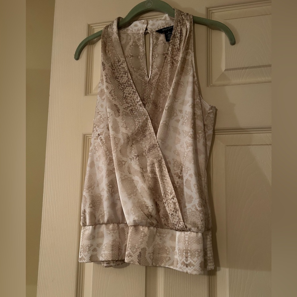 White House Black Market Cream Snake Patterned Top